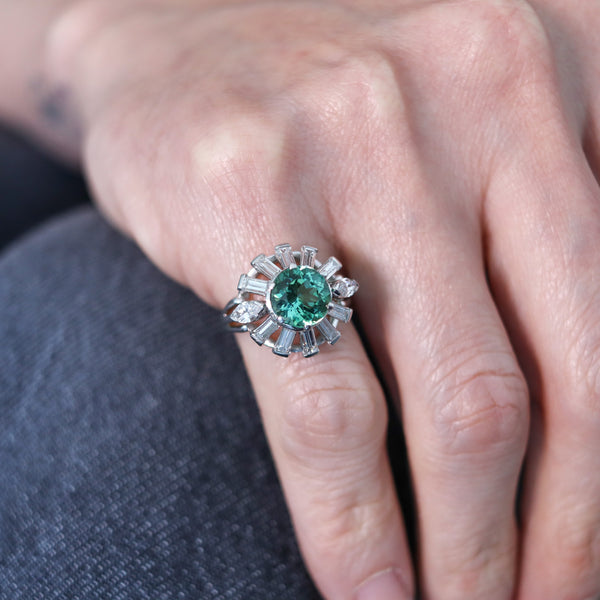 OSCAR HEYMAN Cocktail Ring In Platinum With 3.70 Ctw Diamonds & Tourmaline