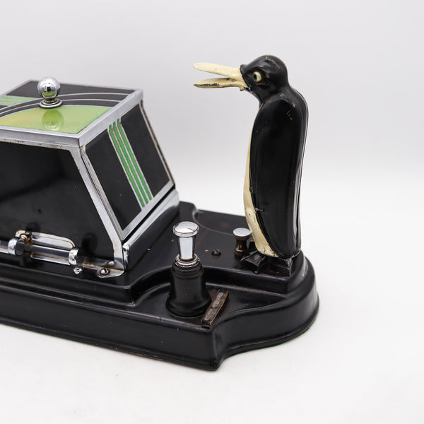 Ronson 1930 Pik A Cig Magic Penguin Touch Tip Cigarette Dispenser Desk Box