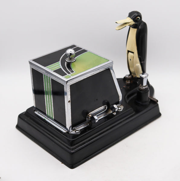 Ronson 1930 Pik A Cig Magic Penguin Touch Tip Cigarette Dispenser Desk Box