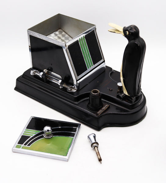Ronson 1930 Pik A Cig Magic Penguin Touch Tip Cigarette Dispenser Desk Box