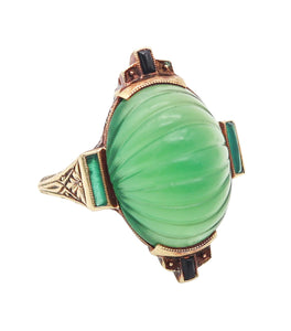 ART-DECO 1920 Cocktail Ring In 18Kt Yellow Gold With Chrysoprase And Onyx