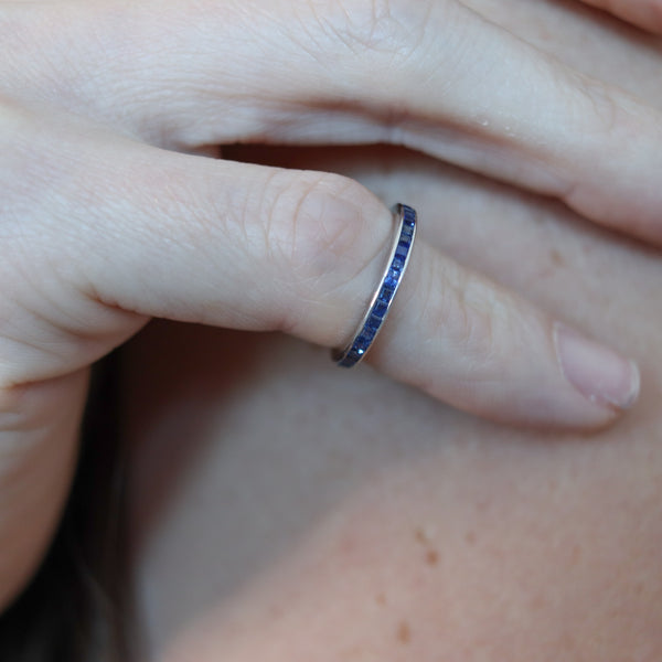 ETERNITY Ring Art Deco Band In 18Kt White Gold With 1.66 Ctw Vivid Blue Sapphires