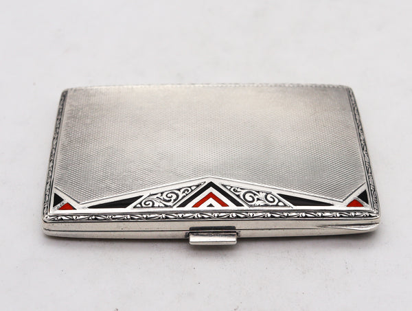 -Birks 1925 Canada Art Deco Enameled Cigarette Case In 925 Sterling Silver