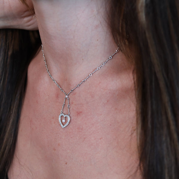 TIFFANY & CO. Open Heart Necklace Chain In Platinum With VS Diamonds & Pearl