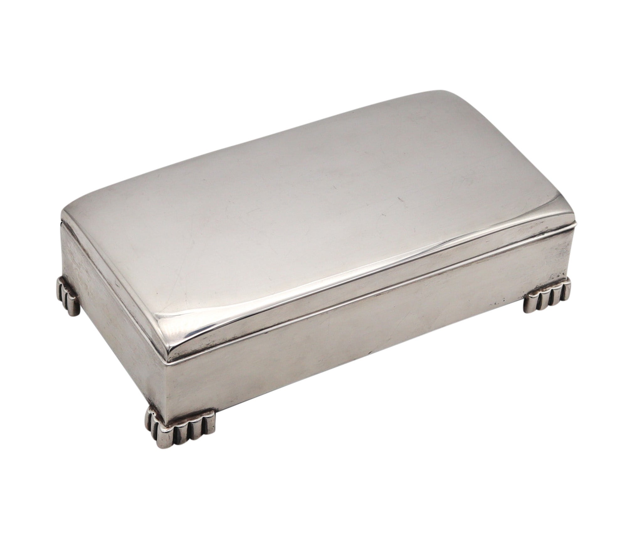 Poole Silver Co 1930 Art Deco Desk Box In .925 Sterling Silver And Cedar Wood