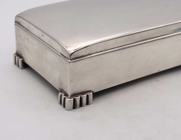 Poole Silver Co 1930 Art Deco Desk Box In .925 Sterling Silver And Cedar Wood