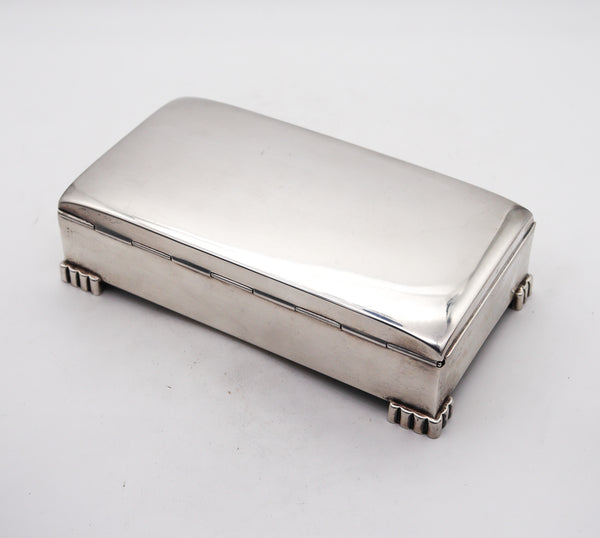 Poole Silver Co 1930 Art Deco Desk Box In .925 Sterling Silver And Cedar Wood