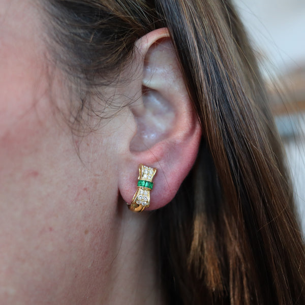 TIFFANY & CO. Bows Clips Earrings In 18Kt Yellow Gold With Diamonds And Emeralds