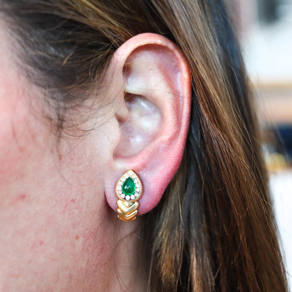 FRED Paris Clips-On Earrings In 18Kt Gold With 2.12 Ctw In Diamonds & Emeralds