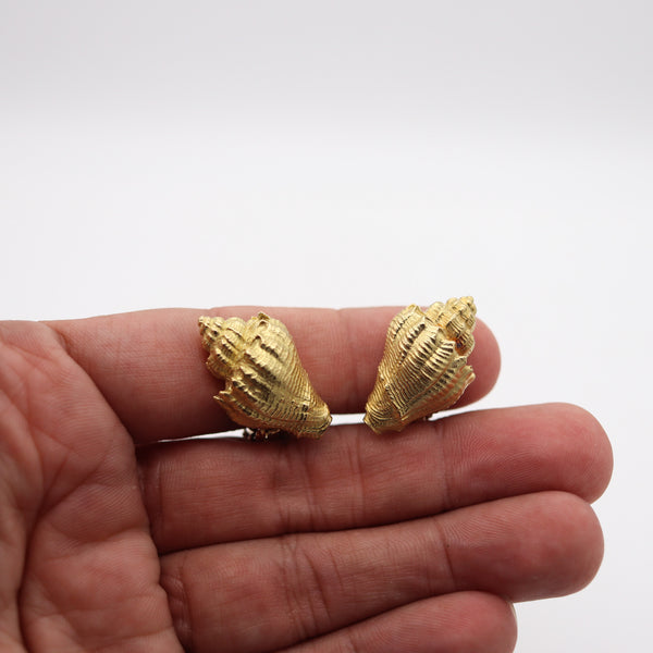 -Tiffany & Co. 1970 George Schuler Seashells Clips Earrings In 18Kt Yellow Gold