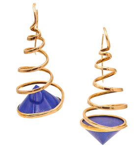 CLETO MUNARI 1980 Memphis Spirals Ear-Drops In 18Kt Gold With Lapis Lazuli
