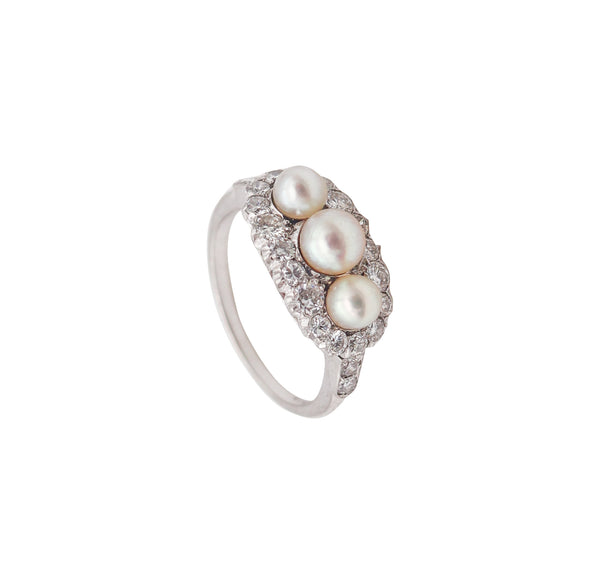 -Tiffany & Co. 1910 Edwardian Ring In Platinum With 1.10 Ctw In Diamonds & Pearls