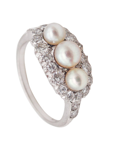 -Tiffany & Co. 1910 Edwardian Ring In Platinum With 1.10 Ctw In Diamonds & Pearls