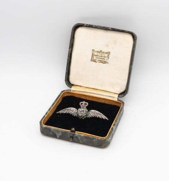 -Royal Air Force 1925 Enameled Wings Badge In 18Kt Gold With 1.68 Ctw Diamonds
