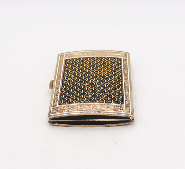 Dunhill London 1928 By Louis Kuppenheim Peacock Enameled Box In 935 Sterling Silver