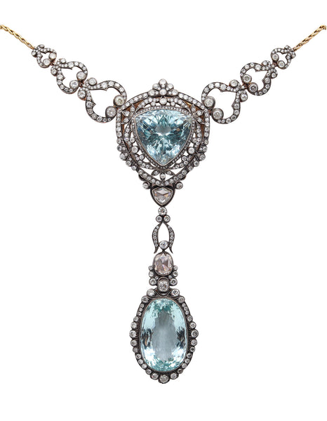 KHLEBNIKOV Necklace In 14Kt Gold Silver With 118.91 Ctw Aquamarines & Diamonds