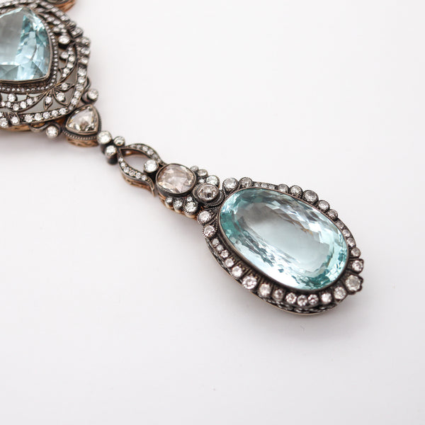 KHLEBNIKOV Necklace In 14Kt Gold Silver With 118.91 Ctw Aquamarines & Diamonds