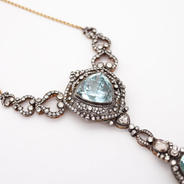 KHLEBNIKOV Necklace In 14Kt Gold Silver With 118.91 Ctw Aquamarines & Diamonds