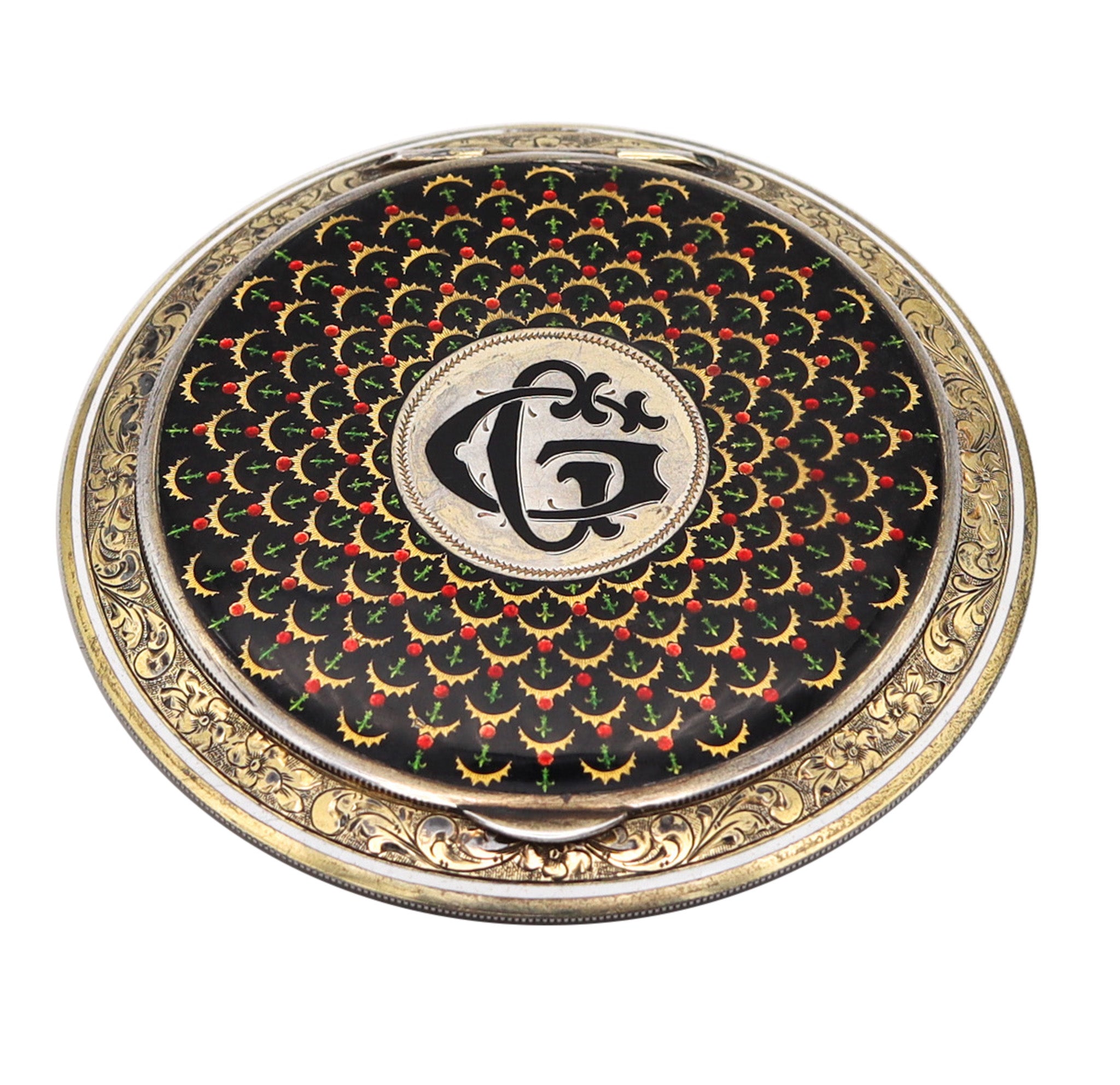 Louis Kuppenheim 1928 for Dunhill Peacock Enameled Compact Box 935 Sterling