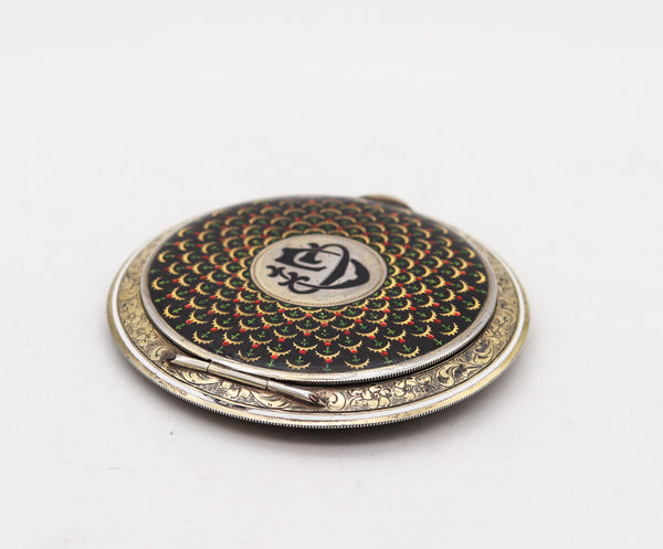 Louis Kuppenheim 1928 for Dunhill Peacock Enameled Compact Box 935 Sterling