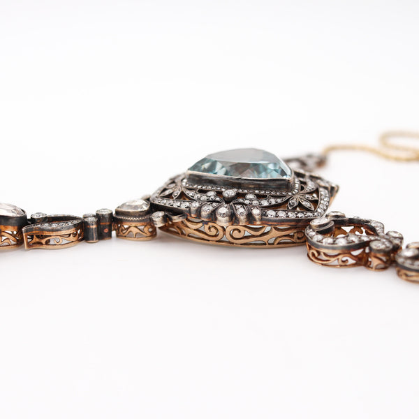 KHLEBNIKOV Necklace In 14Kt Gold Silver With 118.91 Ctw Aquamarines & Diamonds