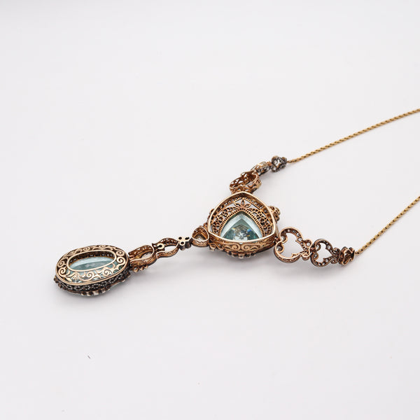 KHLEBNIKOV Necklace In 14Kt Gold Silver With 118.91 Ctw Aquamarines & Diamonds