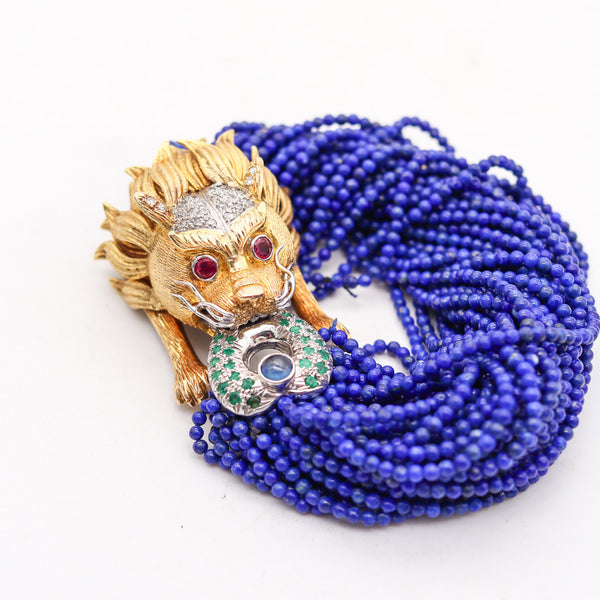 -Chinoiserie Lapis Bracelet In 18Kt Gold With 2.17 Ctw Diamonds Emerald & Ruby