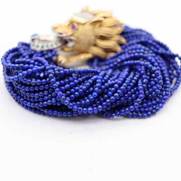 -Chinoiserie Lapis Bracelet In 18Kt Gold With 2.17 Ctw Diamonds Emerald & Ruby