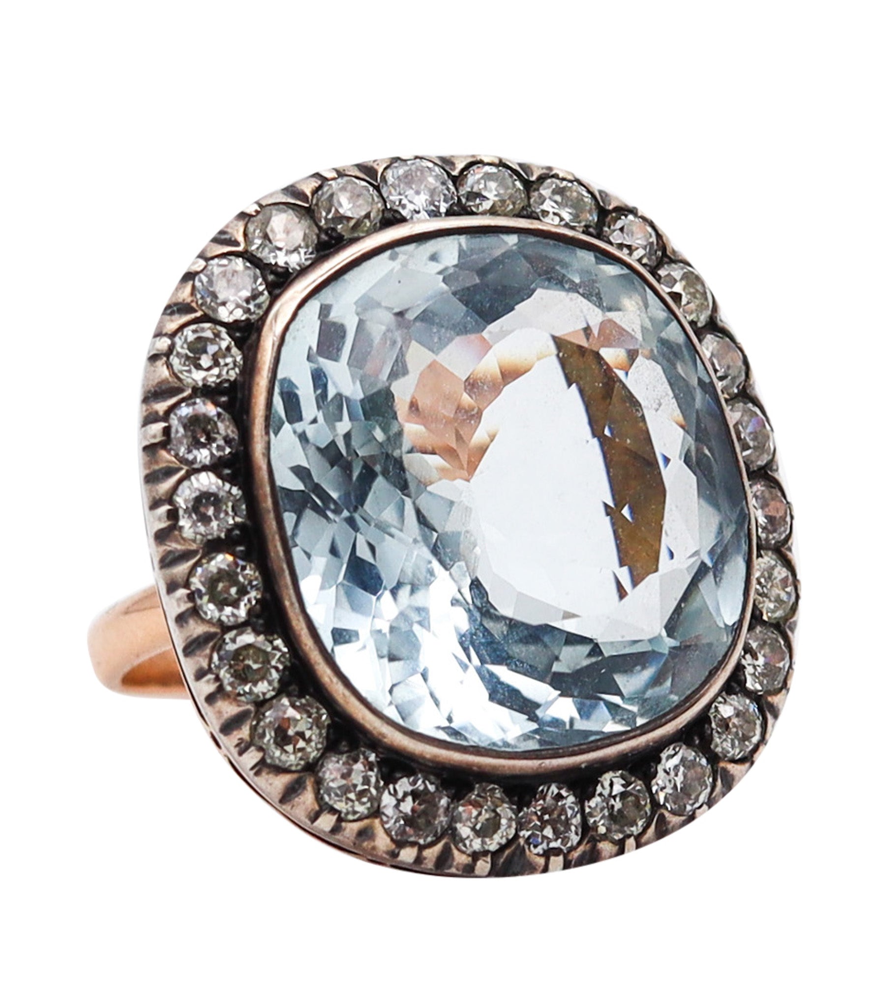 KHLEBNIKOV Cocktail Ring 14Kt Gold Silver With 26.88 Ctw Aquamarines & Diamonds