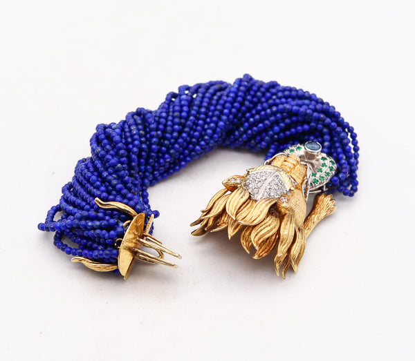 -Chinoiserie Lapis Bracelet In 18Kt Gold With 2.17 Ctw Diamonds Emerald & Ruby