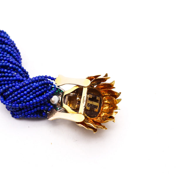 -Chinoiserie Lapis Bracelet In 18Kt Gold With 2.17 Ctw Diamonds Emerald & Ruby