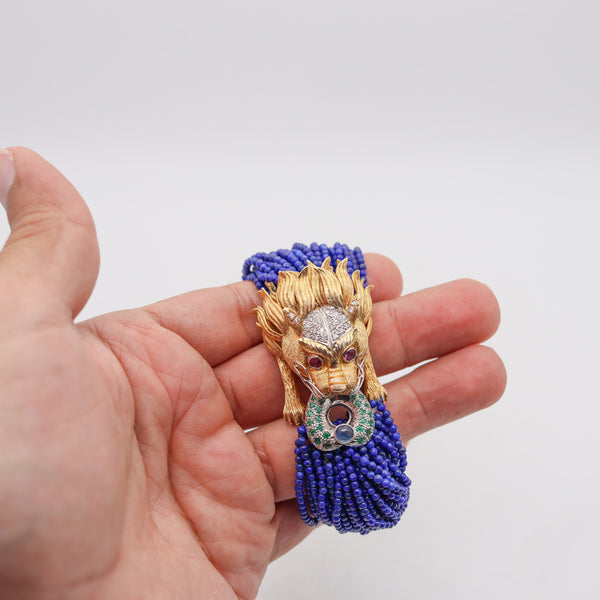 -Chinoiserie Lapis Bracelet In 18Kt Gold With 2.17 Ctw Diamonds Emerald & Ruby
