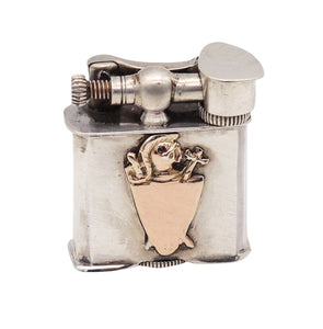 Mexico Taxco 1940 Unique Lift Arm Petrol Lighter In Solid 925 Sterling And Gold