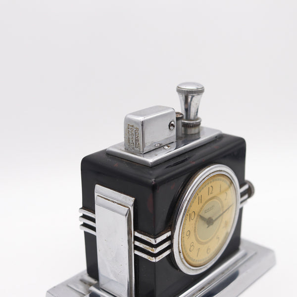 -Ronson 1936 Maltese Art Deco Machine Age Black Clock Touch Tip Lighter