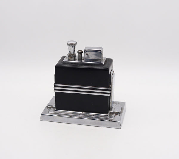 -Ronson 1936 Maltese Art Deco Machine Age Black Clock Touch Tip Lighter