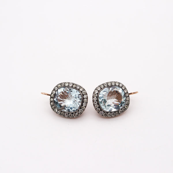 KHLEBNIKOV Ear-Drops In 14Kt Gold Silver With 53.28 Ctw Aquamarines & Diamonds