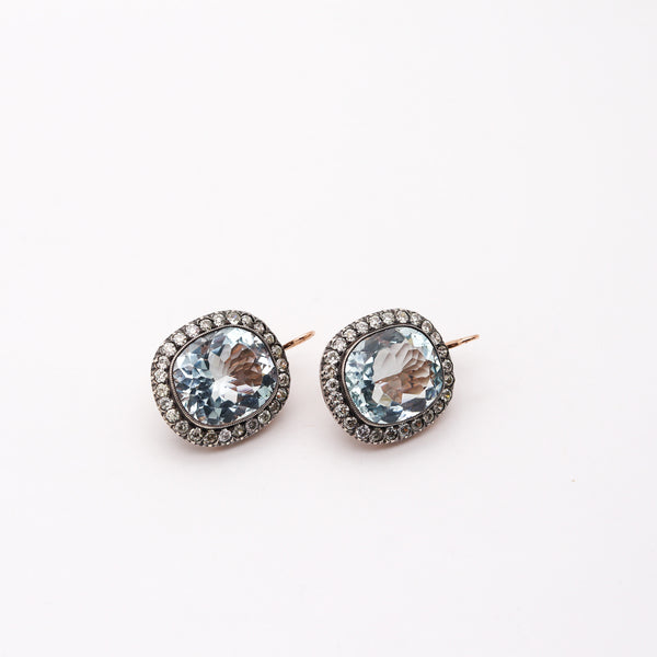 KHLEBNIKOV Ear-Drops In 14Kt Gold Silver With 53.28 Ctw Aquamarines & Diamonds