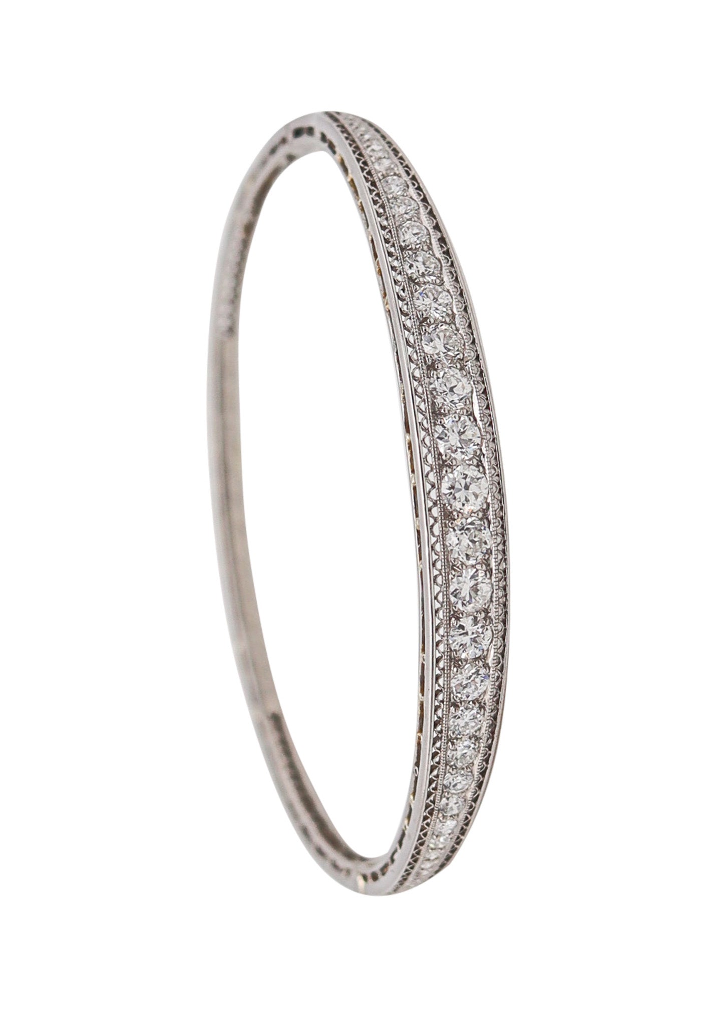 -Marcus & Co. 1910 Edwardian Bangle Bracelet In Platinum With 3.16 Ctw In Diamonds