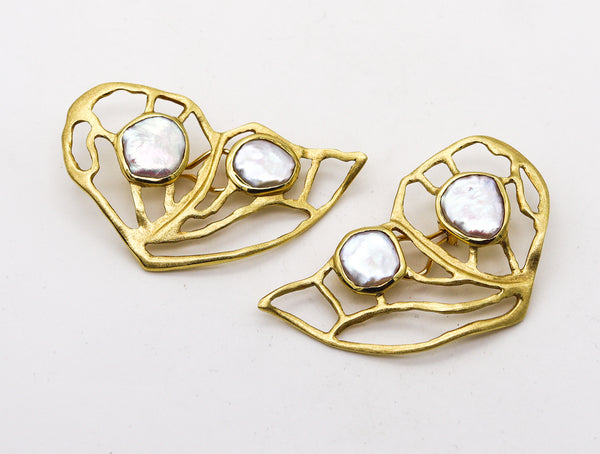 -Dorota Butterfly Clips-On Earrings In Solid 18Kt Yellow Gold With Pearls