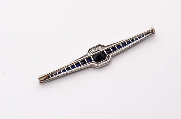 French 1930 Art Deco Brooch In Platinum With 12.83 Ctw Diamond And Sapphires