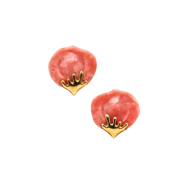 -Tiffany Co. 1977 Angela Cummings Petals Earrings In 18Kt Gold With Pink Agate