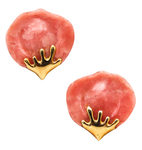 -Tiffany Co. 1977 Angela Cummings Petals Earrings In 18Kt Gold With Pink Agate
