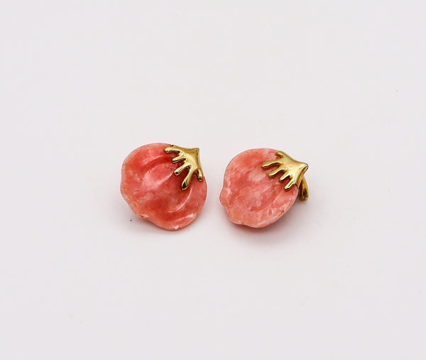 -Tiffany Co. 1977 Angela Cummings Petals Earrings In 18Kt Gold With Pink Agate