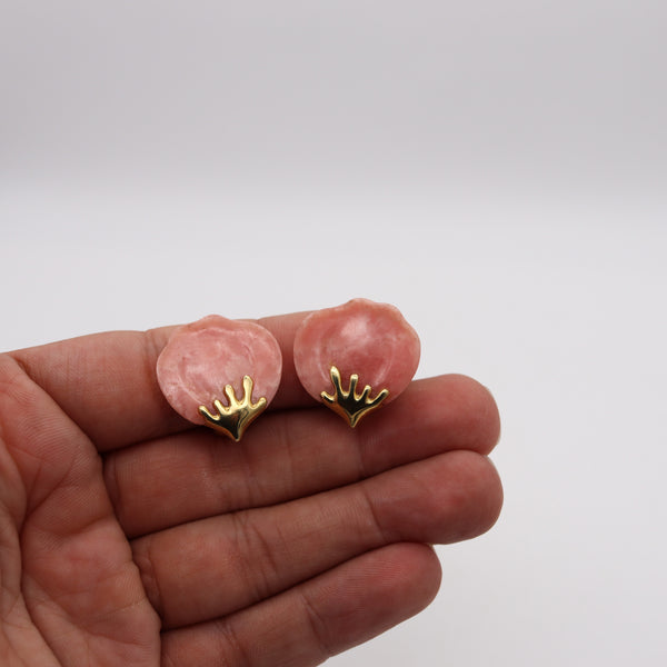 -Tiffany Co. 1977 Angela Cummings Petals Earrings In 18Kt Gold With Pink Agate