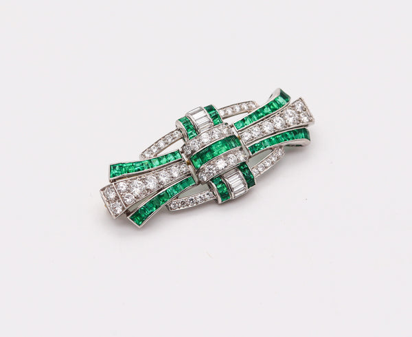 TIFFANY & CO By Oscar Heyman Deco Brooch Platinum 8.62 Ctw Diamonds & Emeralds