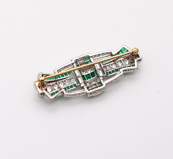 TIFFANY & CO By Oscar Heyman Deco Brooch Platinum 8.62 Ctw Diamonds & Emeralds