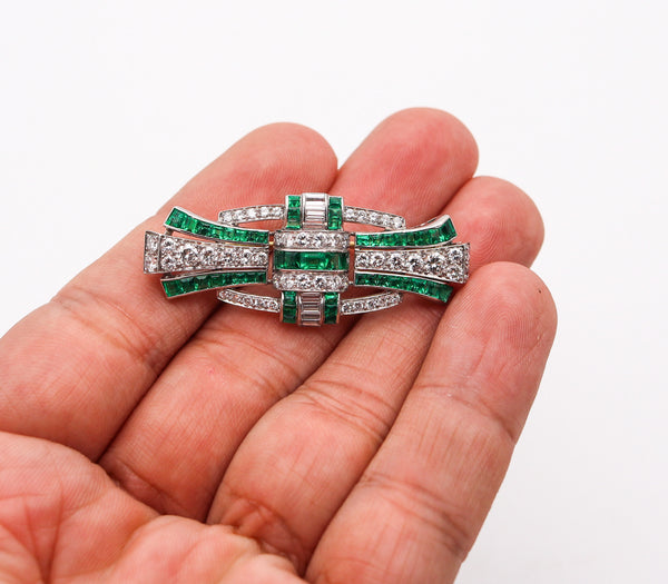 TIFFANY & CO By Oscar Heyman Deco Brooch Platinum 8.62 Ctw Diamonds & Emeralds