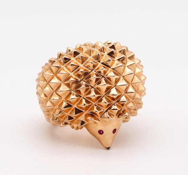 -Boucheron Paris Textured Porcupine Ring In 18Kt Yellow Gold With Two Rubies