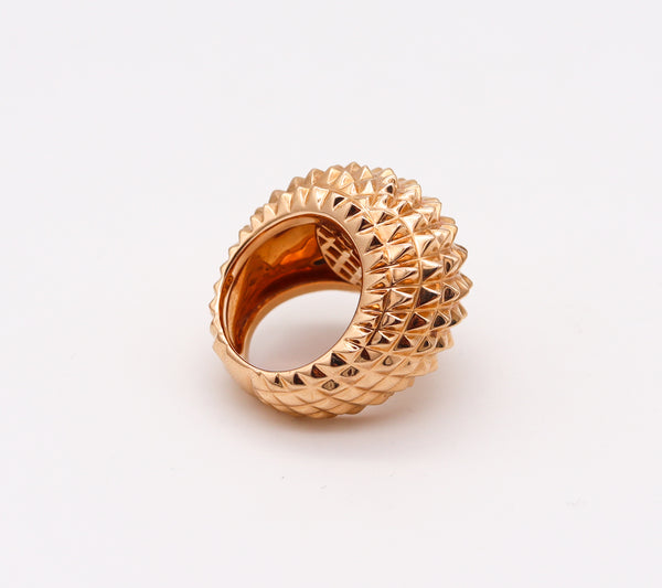 -Boucheron Paris Textured Porcupine Ring In 18Kt Yellow Gold With Two Rubies