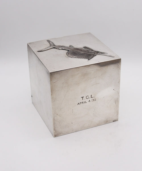 Van Cleef Arpels Paris 1932 Art Deco Mechanical Desk Clock Box In Sterling Silver
